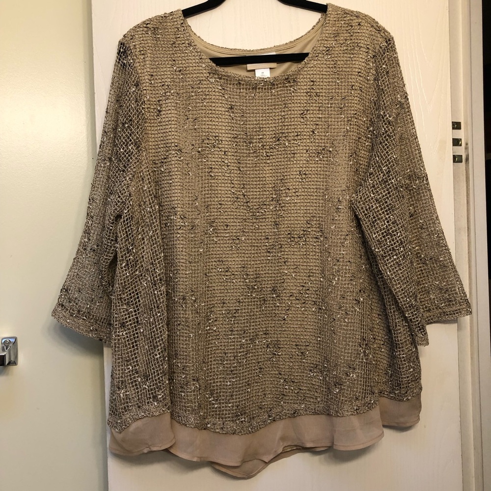 Women’s Alfred Dunner Taupe Metallic Knit Layered Pullover Size 2x